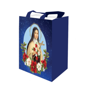 Front of St Therese Christmas Tote Bag featuring image of St Therese with Christmas Flowers